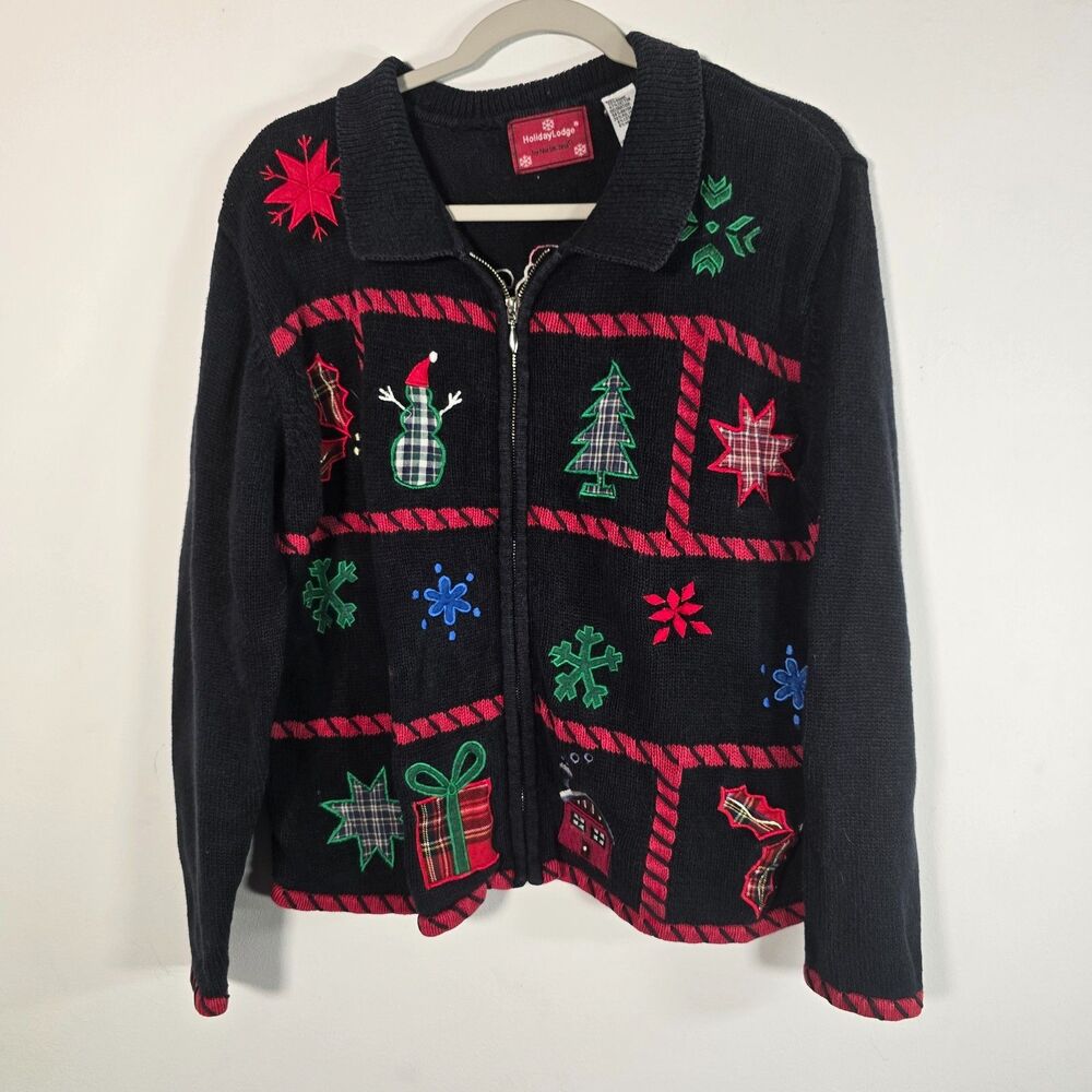 Holiday Lodge By Northcrest Women’s Medium Vintage Full Zip Christmas Sweater